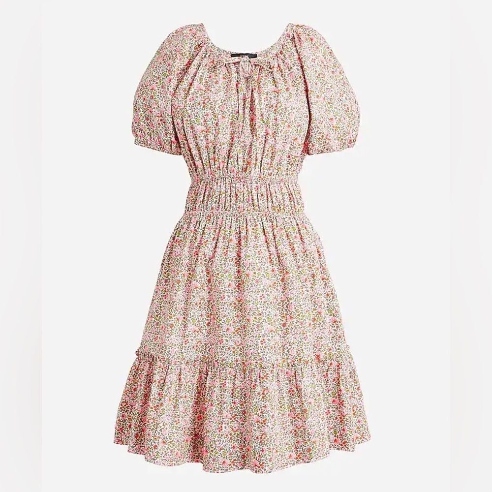 J.Crew Cinched-waist puff-sleeve dress in scattered blooms XS